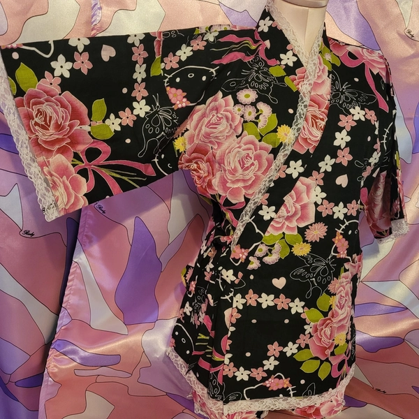 Sanrio Hello Kitty Yukata 2012 Black Rose Lace Bow Harajuku Jfashion Y2K Japan