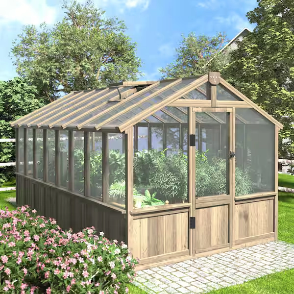 8 ft. W x 16 ft. D Wooden Plant Greenhouse for Outdoors with 2-Adjustable Vents and Multi-Layer Polycarbonate Panels