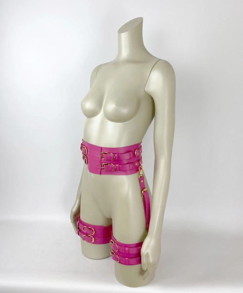 Bondage Harness Set, Dark Pink Waist Belt, Thigh Garters, Leg Harness, Garter Belt Lingerie, Leather Harnesses for Women, Plus Size Harness