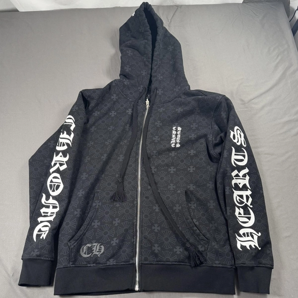 Chrome Hearts Hoodie Mens Medium Black Full Zip All Over Cross Print USA Gothic