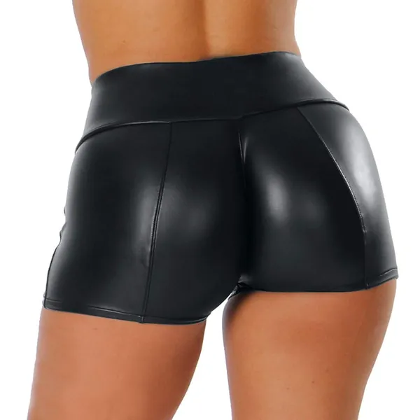 Dorical ladies’ high-waist shorts, imitation leather, black, sexy hot pants, basic shorts, leggings, faux leather shorts