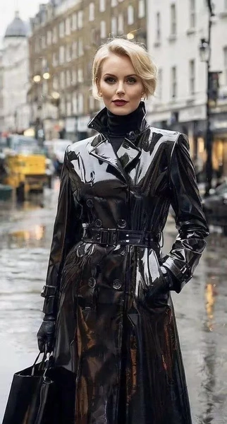 Black PVC Vinyl womens Shinny trench long Coat Waterproof Winters Jacket UK
