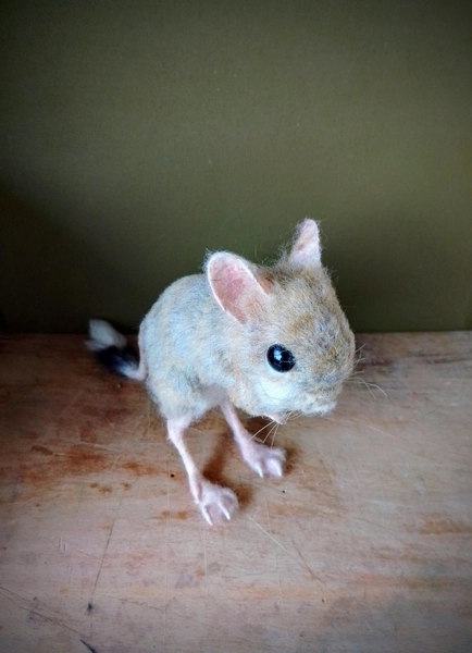 Needle felted jerboa, rustic bookshelf decor, cute desert night rodent, cottage-core decor