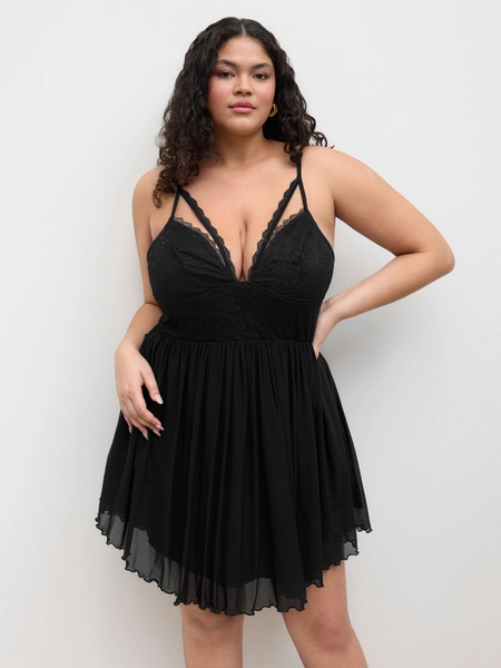 Lace Sheer Ruffle Mini Dress Curve & Plus