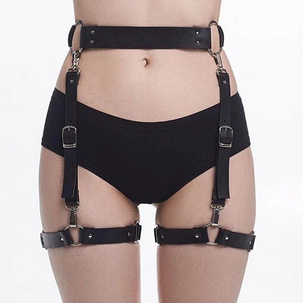 Goth 'Badblood' PU Faux Black Leather Belt Garter
