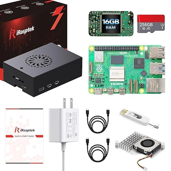 iRasptek Starter Kit for Raspberry Pi 5 16GB RAM-Pre-Loaded with 256GB Edition Raspberry Pi OS (Aluminum Case)