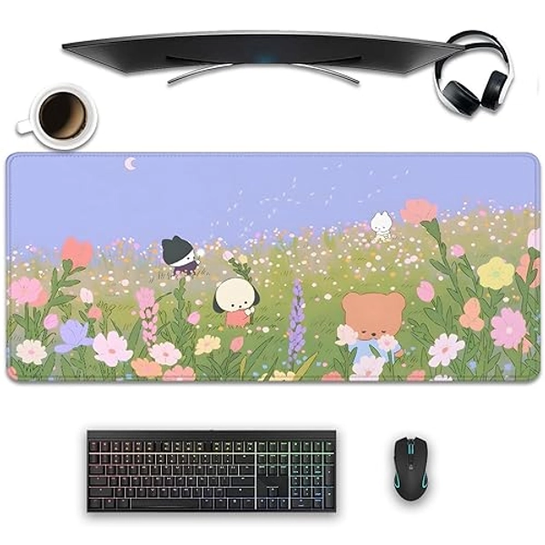 Flower Desktop Mouse Pad Large,Cartoon Desk Pad,Cute Mouse Pad for Desk,Kawaii Nature Desk Mat for Desktop,Keyboard and Mouse Pad,Gaming Mouse Pad Mousepad for Office Home Work(27.5X11.8 in)