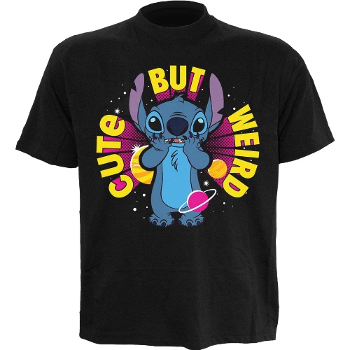 DISNEY STITCH - CUTE BUT WEIRD - Front Print T-Shirt Black - XXL