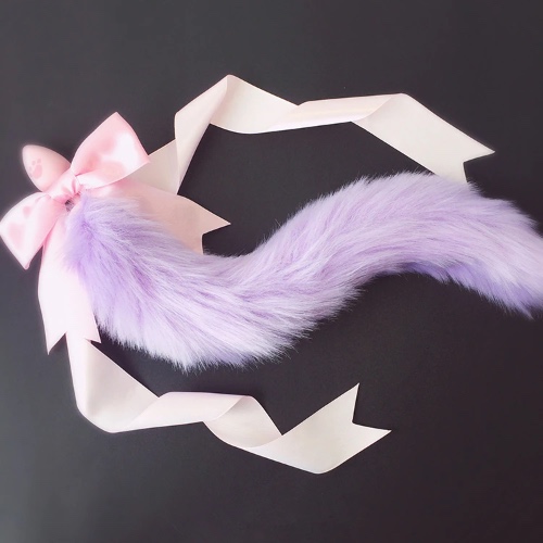 Silky Ribbon Fox Tail Plugs - Solid Purple