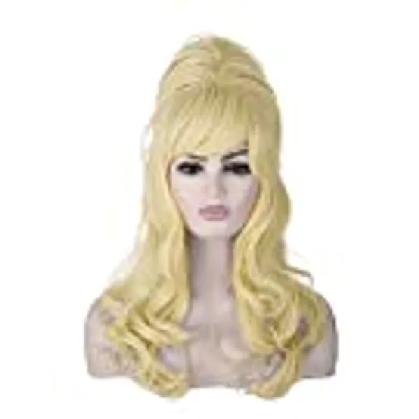 Perruque Femme Morticia Beehive Vintage | Perruque Fembot Drôle Longue Bouclée Updo Victorienne (Blond)