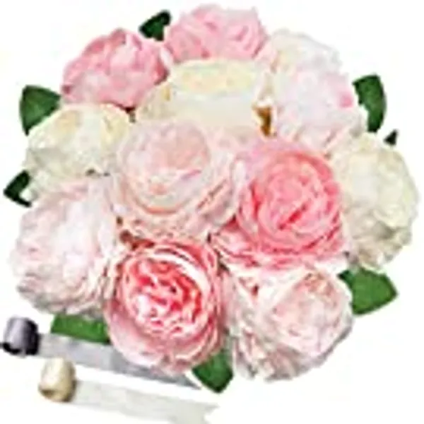 SNAILGARDEN 12 pcs Vintage Fleurs Artificielles Faux Pivoine Blossom Fleurs en Soie Bouquet pour Mariage Nuptiale Fête À La Maison Festival Arrangements Floraux Décoration (Rose Profond/Rose/Blanc)