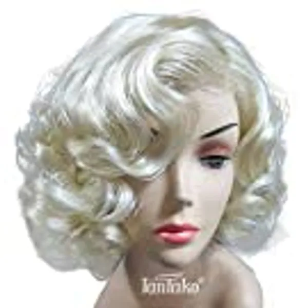 TANTAKO® Perruque Synthétique Blond Frisée Courte Pour Les Femmes Halloween Cosplay Et Déguisements Quotidiens Avec Capuchon De Perruque (Blond Frisée)