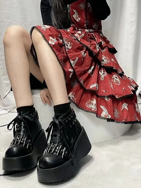 [$67.00]Bullets Decorated Lace-up Closure Platform Martens