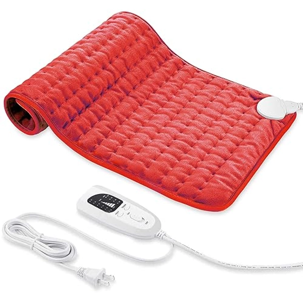 Heating Pad, Electric Heating Pad for Dry & Moist Heat, Electric Heat Pad with Multiple Temp & Timer Settings, Auto Off. (Red, 24‘’×12‘’)