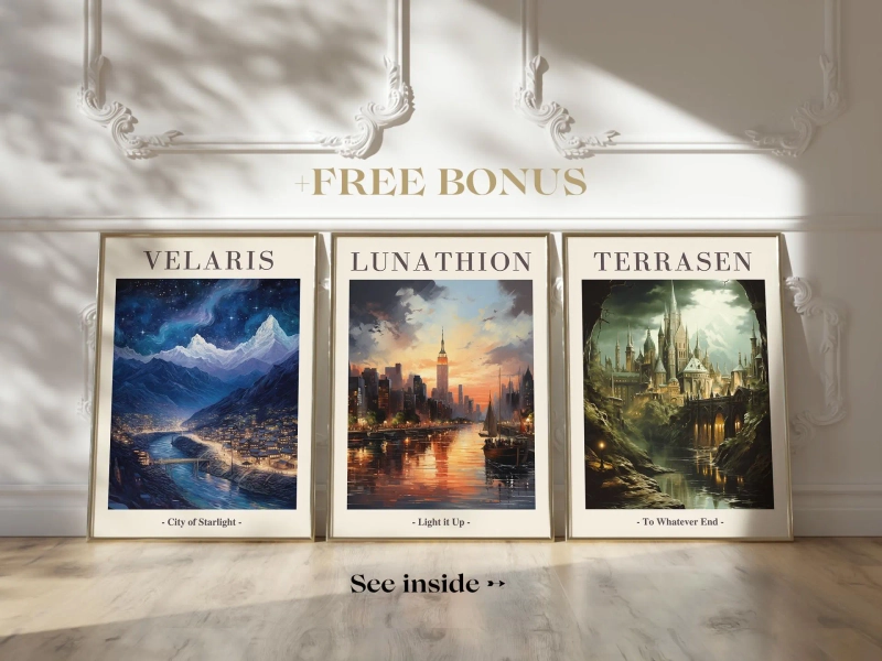 Sarah J Maas Universe Velaris Terrasen Lunathion Poster Set ACOTAR Crescent City Throne of Glass Wall Art SJM Decor BookLover + Bonus Gift