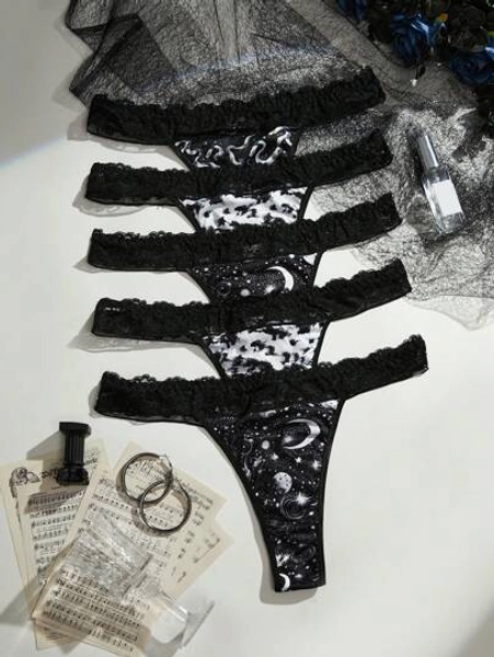 Plus Size Printed Lace Patchwork Panties Lingerie