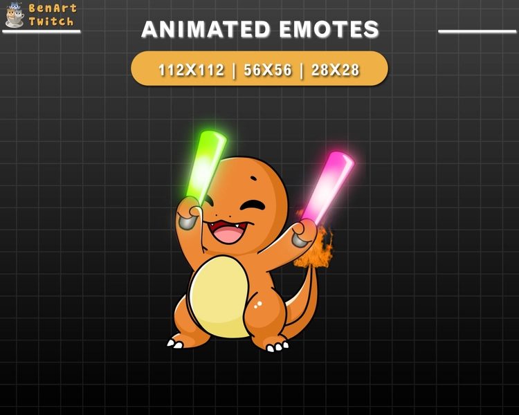 Animated Twitch Emote Pokemon Fire Dinosaur Cheering