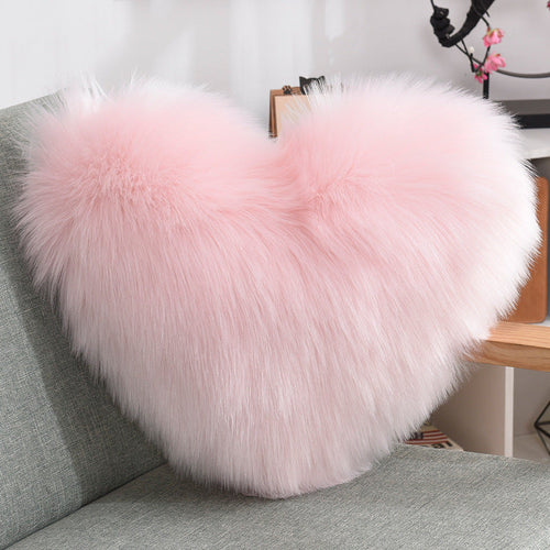 Throw Pillows Heart Shape Plush Shaggy Decorative Pillow - Pillow core and pillowcase / Light pink