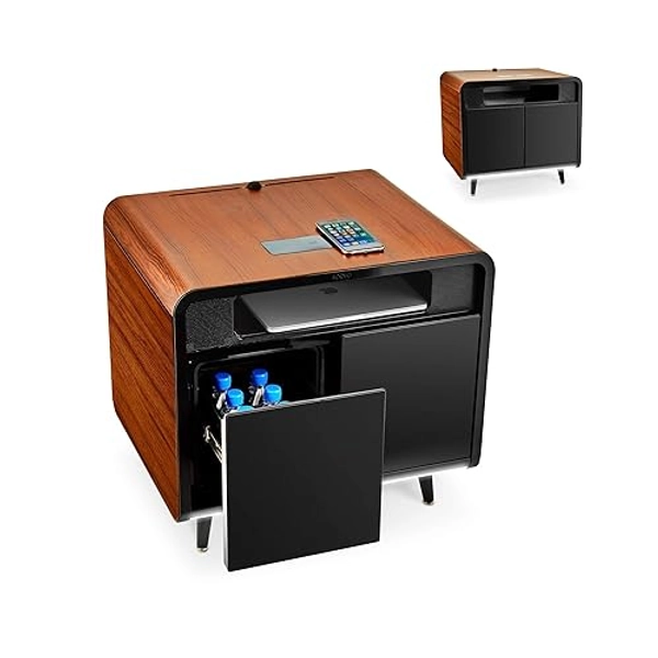sobro Smart Side/Nightstand Table - with Cooling Drawer, Wireless Charging, Bluetooth Speakers, USB-C and 120V outlets, LED Light, Wood/Black