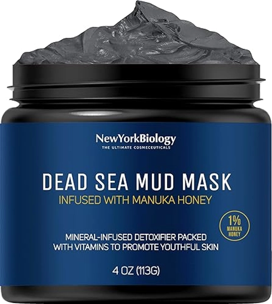 New York Biology Dead Sea Mud Mask for Face and Body with Manuka Honey - Spa Quality Pore Reducer for Acne, Blackheads and Oily Skin, Natural Skincare for Women, Men - Tightens Skin - 4 oz