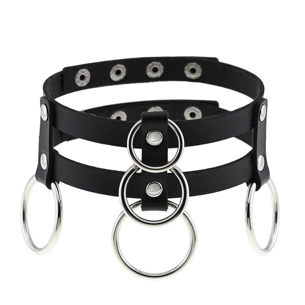 'Haunting day' Black PU Leather Ring Choker