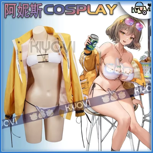 Juego NIKKE, disfraces de Cosplay de la diosa de la victoria, Anis, fiesta en la playa de verano, Bikini Sexy, traje de baño, chaqueta, pantalones cortos, gafas, horquilla - AliExpress 200000532
