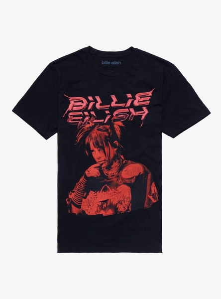 Billie Eilish Red Portrait Boyfriend Fit Girls T-Shirt
