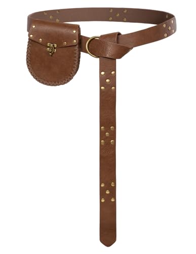 Renaissance Belt Pouch for Women Men Plus Size Medieval Pirate Viking Belt Brown - Borwn