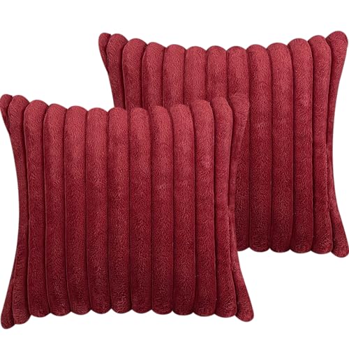 16x16 Throw Pillow Covers Set of 2, Decorative Faux Fur Covers for Bed, Couch Soft Fluffy Pillow Cover with Velvet Back for Living Room, Neutral Home Décor Accent for Sofa - Wine Red - Wine Red - 16 x 16 Inch / 40 x 40cm