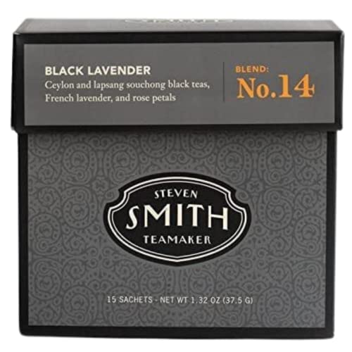 Smith Teamaker | Black Lavender No. 14 | Sugar-Free, Sustainably Grown, Caffeinated Full Leaf Black Tea with French Lavender, Fruity Black Currant and Sweet Vanilla (15 Sachets, 1.32oz each) - Black Lavender - 15 Count (Pack of 1)