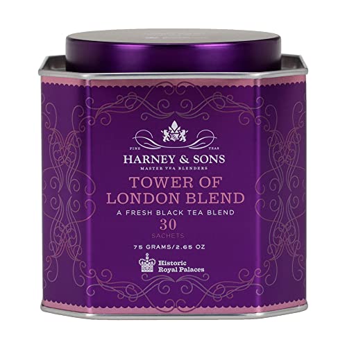 Harney & Sons Tower of London Black Tea with Stone Fruit, Bergamot and Honey Flavors | 30 sachets, Historic Royal Palaces Collection - Tower of London - 30 Count (Pack of 1)