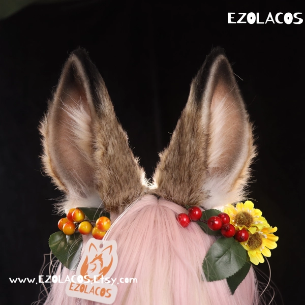 Wild Animal Rabbit Ears Headband and Tail Set,Luxury Bunny Ears Tail Cosplay,Halloween Cosplay Anime Ears,Fluffy Bunny Ears,Rabbit Plush Toy