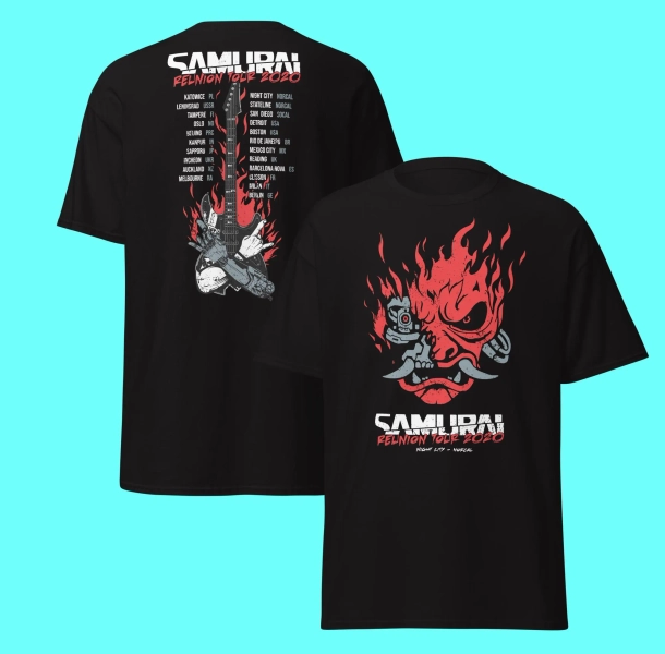 Samurai Reunion Tour Shirt With Tour locations Classic Samurai Band Shirt Cyberpunk Samurai T-Shirt