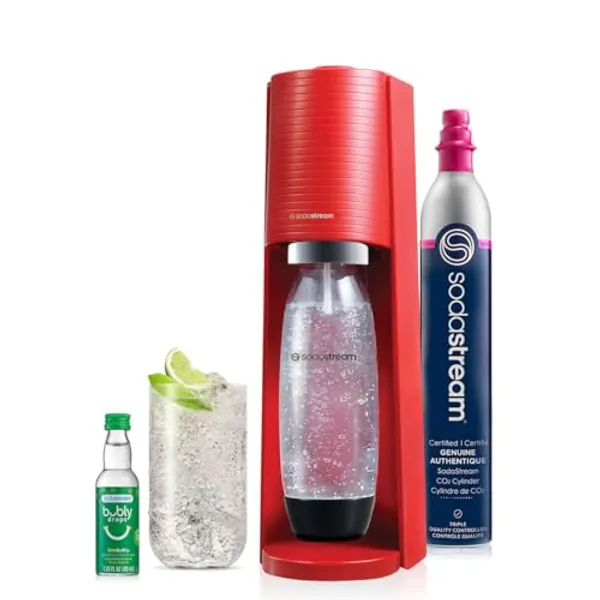 SodaStream Terra Sparkling Water Maker (Red) with CO2, DWS Bottle and Bubly Drop