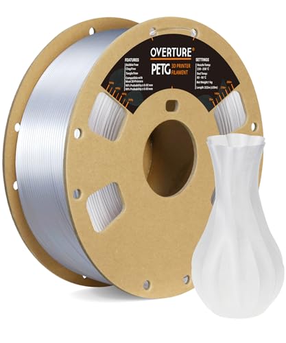 OVERTURE Transparent PETG Filament 1.75mm, PETG Clair Bobine de 1kg(2,2lbs), Précision dimensionnelle +/- 0,03 mm (Transparent) - Transparent