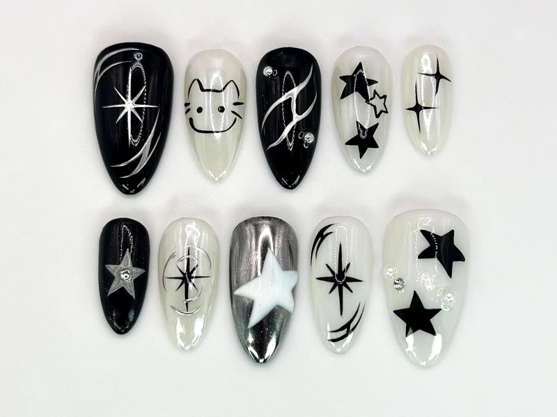 Monochrome Handmade Press On Nails