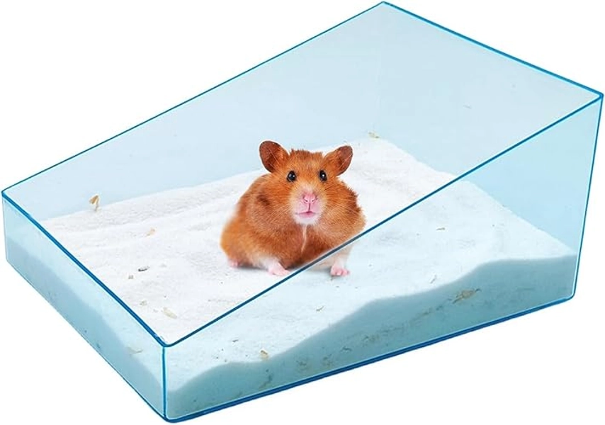 Hamster Sand Bath Box, Transparent Acrylic Critter's Litter Box Shower Room Digging Sand Container Bathroom Guinea Pig Cage Accessories for Gerbils Mice Lemming or Other Small Pets,Blue