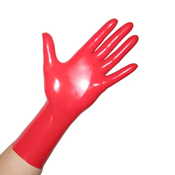 Rubberfashion Latex Handschuhe kurz - Rubber Gloves - Sex Latexhandschuhe für Damen und Herren Paar rot 0.4mm S