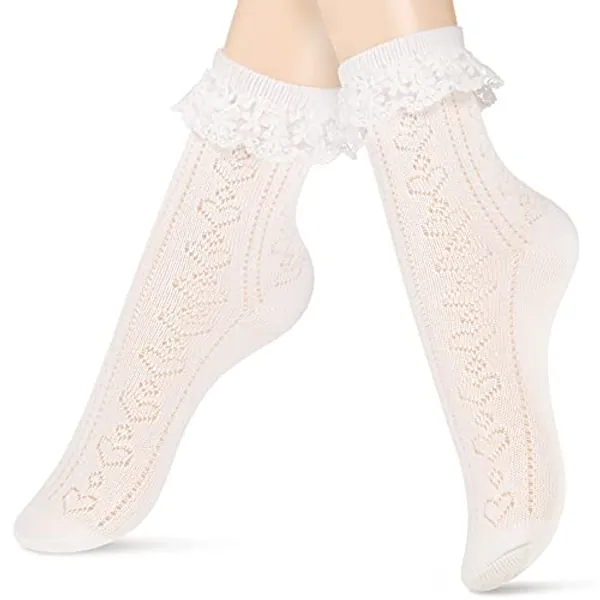1 Paare Spitzen Knöchel Socken Rüschen Socken Spitze Rüschen Socken Prinzessin Socken Nette süße Socken für Damen Mädchen, Weiß