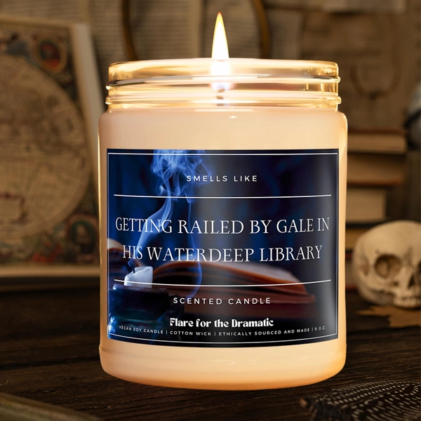 Smells Like Getting Railed by Gale in his Waterdeep Library Scented Soy Candle | Fictional Men, gamer merch gifts, BG3 inspired candle