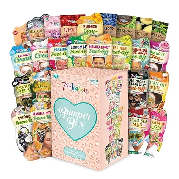 7th Heaven Bumper Box Pamper Gift Set (25 Masks). Clay, Mud & Peel Off Face Masks and Nourishing Hair Masks (Contents May Vary), Pamper Gifts for Women - Genuine 7th Heaven Face Masks Skincare