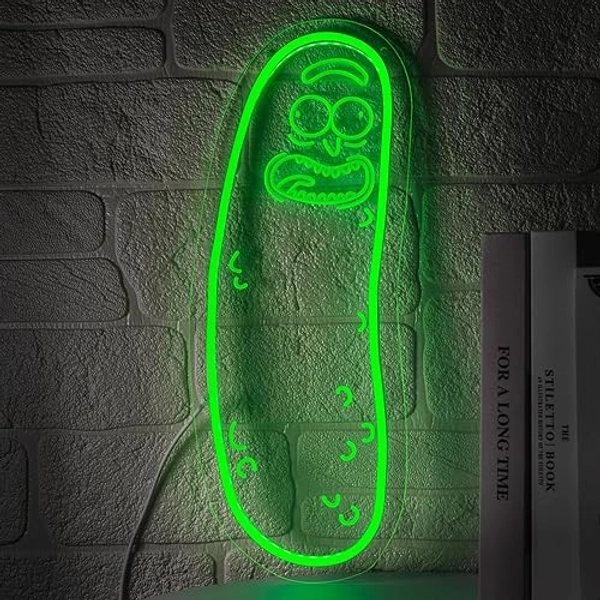 Cartoon Pickle LED neon Sign for Wall Decoration, Anime neon Light Sign for Man cave Decor, Christmas Ornament, Party and Game Room Decoration, Dimmable Dill neon Sign USB Power (Green L)