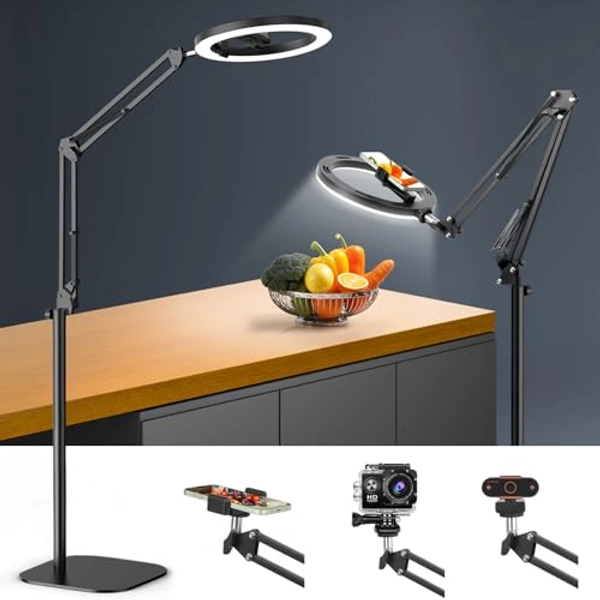 Latest Black Ring Light Overhead Phone Camera Mount, Evershop Ring Light with Stand and Phone Holder Stand for Recording, 10” Ring Light Tripod for iPhone for Video,Streaming, Zoom, Tiktok, YouTube