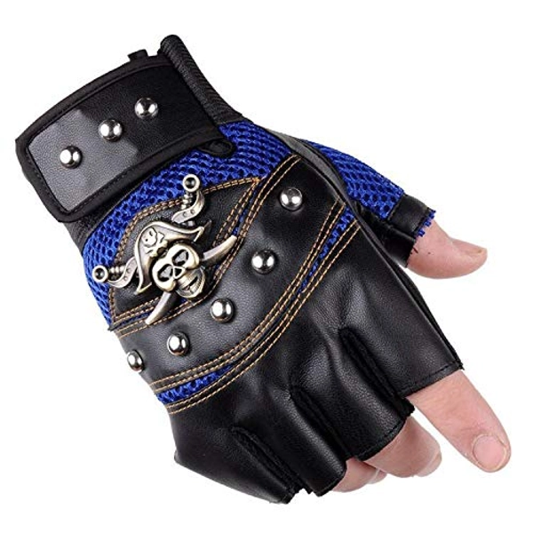Men's Punk Rock Biker Pirate Skull Gloves Motorcycle Skeletal Rivet Driving Fingerless Mitten