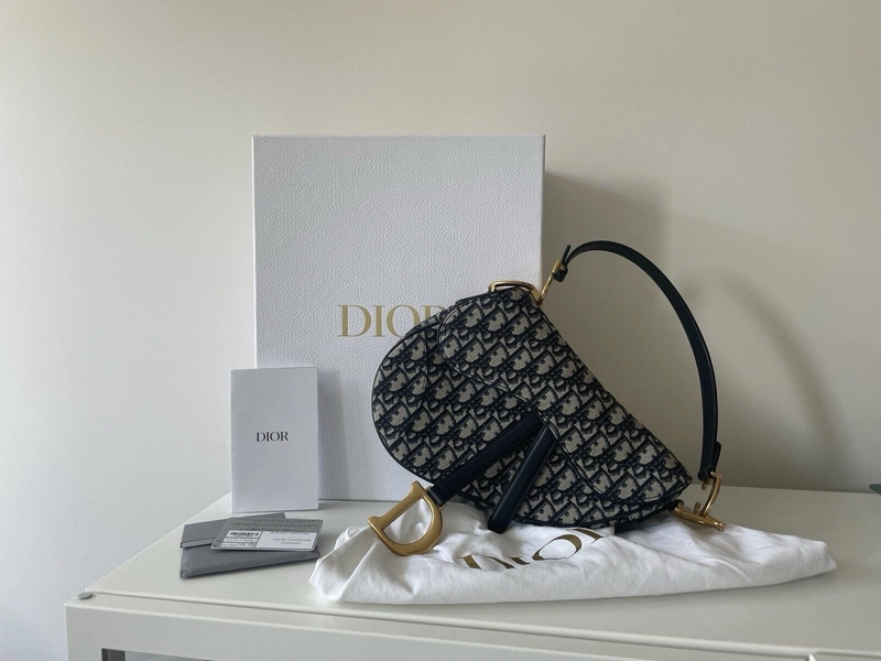 Christian Dior Blue Oblique Jacquard Saddle Bag — Near Perfect Condition