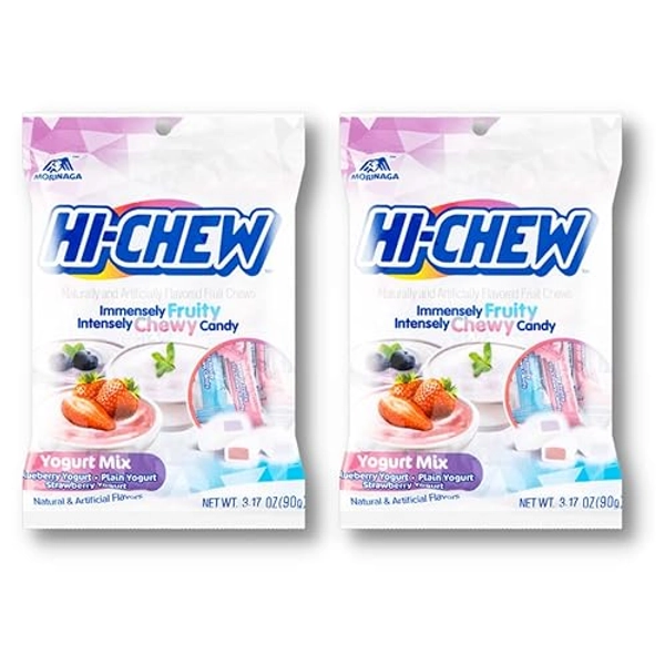 Hi Chew Candy 2 Yogurt Flavors, Strawberry, Blueberry, Plain Yogurt Fruity Chewy Japanese Candy Variety Pack of 2 (Yogurt Mix)