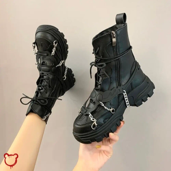 Black Goth Leather Ankle Boots
