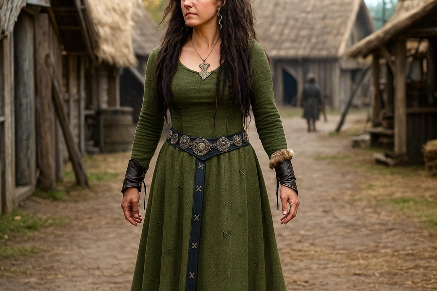 Viking Maxi Dress for Women, Renaissance Faire Linen Viking Dress, Fantasy Fairytale Medieval Gown, Ren Faire Historical Woman Costume