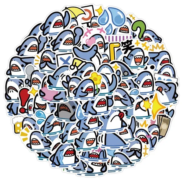 60PCS Shark Stickers Waterproof Cute Chibi Shark Decorative PVC Sticker Set