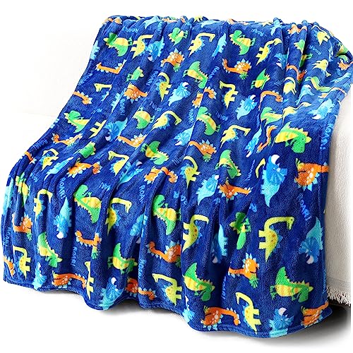 Toddler Fleece Throw Blanket for Boys with Cartoon Dinosaur Pattern - Soft Plush Fuzzy Kids Blankets - Warm Flannel Fabric - 50x60 inches - Blue Dinosaur Paradise - 50"x60"